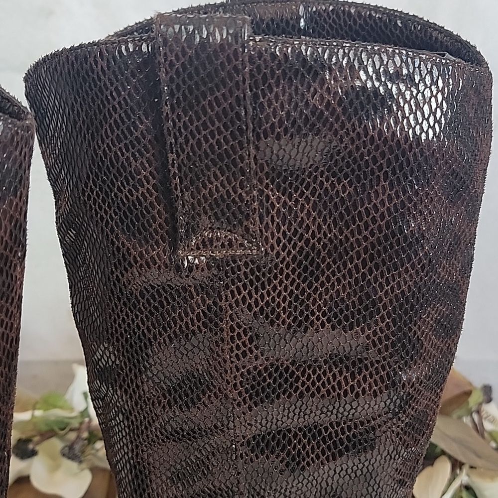 Honey Bee knee high python textured fabric boots … - image 6